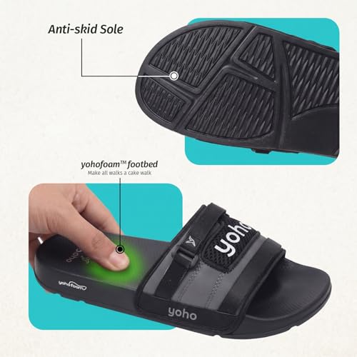 Image of YOHO Drystep Sliders for Men | Waterproof Monsoon Footwear & Rainy Sandals | Skin Friendly Adjustable Strap