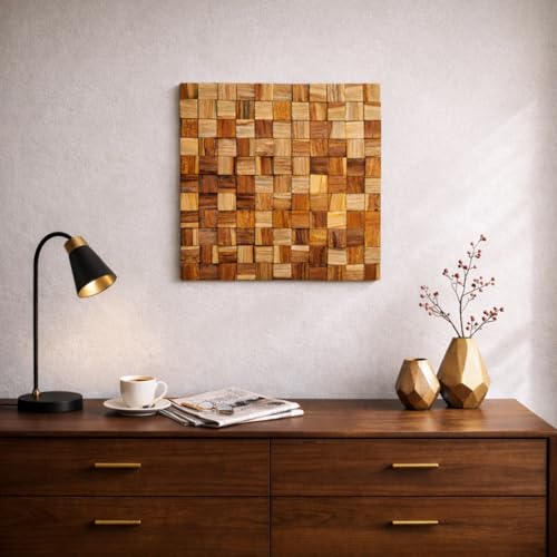 JOLLYMER Wood Wall Decor Rustic Wooden Wall Art Home Decorations for Living Room and Bedroom Aesthetic Cubic 13 x 13