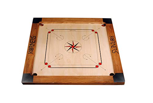 KORNERS Sky Champ Matte Finish with Natural Wood Frame Club Size Carrom Board with Coins, Striker & Powder