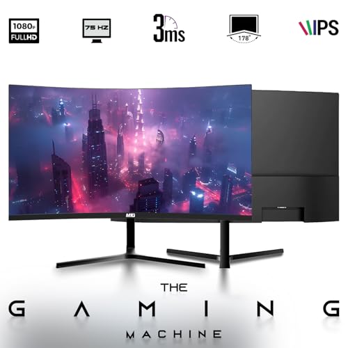 Image of MTG Dual 32 inch Curved Monitor Full HD 1080P Frameless Screen, HDMI DP USB Audio, Low Motion Blur, VESA Mount, Webcam with Wireless Keyboard Mouse & Soundbar, Computer Monitor for Gaming, Home, Office