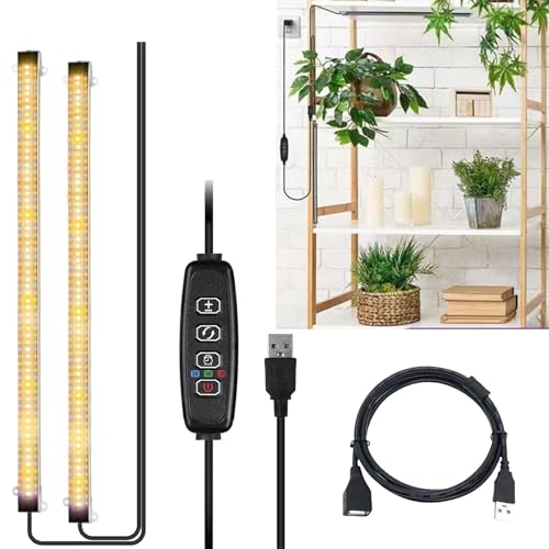 Melofo 2-branched Grow Lights for Indoor Plants 3000k/660nm/450nm Growing Lamps Full Spectrum Plant Auto ON & Off Timer 3/9/12H,3 Modes, Red/Blue/Warm Lights 10-Level Dimmable Ues for Small Plant