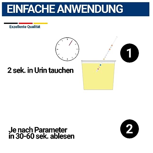 25x Gesundheitstest 10in1 Urin mit 10 Indikatoren - Selbsttest Zuhause & Professionell - Analyse Teststreifen – Glucose, Ketone, Bilirubin u.v.m.