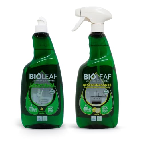 BIOLEAF® – Lavavajillas+ Desengrasante Cocina Pack 2×750 ml | Limpieza Potente Antigrasa y Vajilla Reluciente | Fórmula Biodegradable con Esencia Limón | Dermatológicamente Testado| 100% MADE IN SPAIN