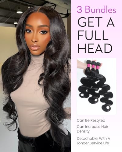 Arabella Bundles Human Hair Body Wave Hair Bundles Human Hair (16 18 20 Inch) Natural Black 100% Unprocessed Brazilian Virgin Hair 12A Weave Sew in Bundles Human Hair 3 Bundles Human Hair - Image 6