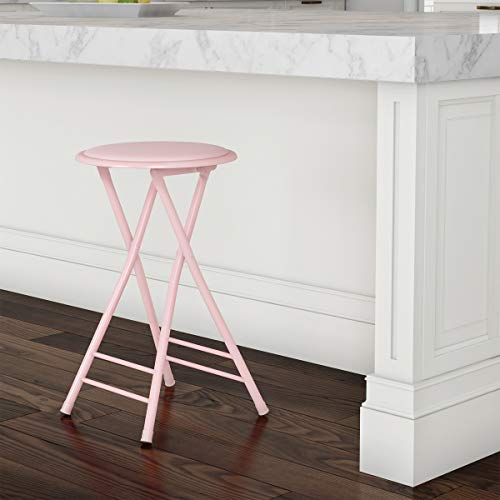 Image of Lavish Home Folding Stool with Padded Backless Seat, Pink, 24 Inch | Counter Height Bar Stools with 225lb Capacity, Portable Indoor & Outdoor, Extra Seat for Kitchen, Rec Room or Camping