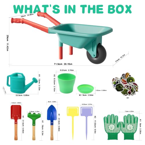 Kids Gardening Set with Wheelbarrow, Real Metal Tools for Outdoor Play