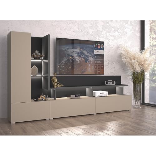 Lomadox Wohnwand TV-Wand in beige mit anthrazit 270 cm breit modern 2 Schubladen 1 Tür modern – Bild 4