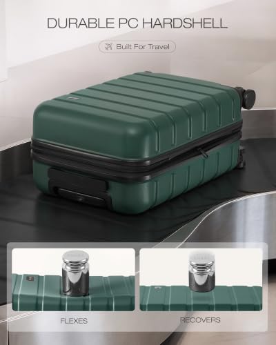 Image of Coolife Luggage Set, Lightweight Durable Hardshell, 3 piece, Reed Green | Upgraded Polycarbonate Shell Suitcase,360 Spinner Double Wheels,Expandable(20''only),Tsa Lock,Aluminum Handle,Nested Design