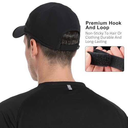 GADIEMKENSD Performance Running Cap for Men, Stretchy Fabric with Vented Mesh for Outdoor Workouts, Black, 7-7 1/2