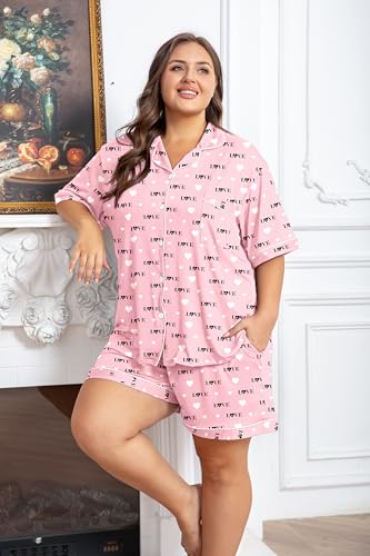 Image of Vozanet Women's Plus Size Button Down Pajamas Soft Lounge Sets Shorts with Pockets Bride Nighty Solid Soft Pjs 1x to 5x