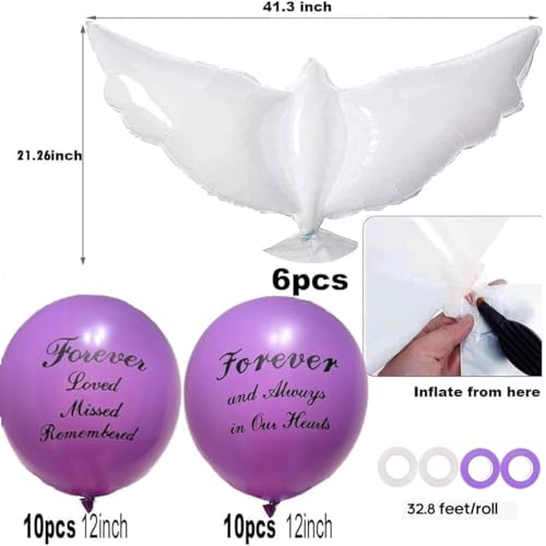 Image of 26 Pieces Purple Memorial Funeral Remembrance Balloons and 41.3 Inch Peace Dove Balloons for Release in Sky,Condolence, Funeral, Anniversary, Memorial Services