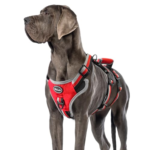 Image of Mihachi Escape Proof Dog Harness - No Pull Dog Harness with Handle, Soft Padded Reflective and Adjustable Full Body Pet Harness Vest for Medium Large Dogs Walking Hiking Training, Red X-Large