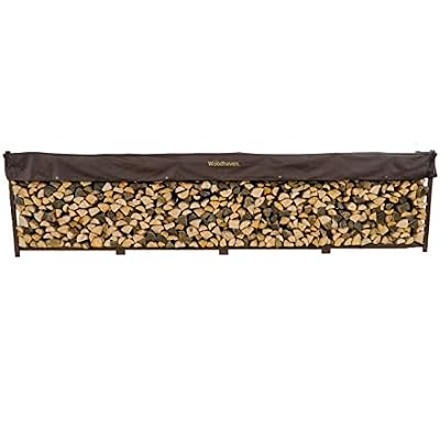 Woodhaven 16 Foot Brown - Made in the USA - 1 Cord Outdoor Firewood Storage - Large Outdoor Log Rack With Seasoning Cover - Metal Firewood Rack - Heavy Duty (Cover)