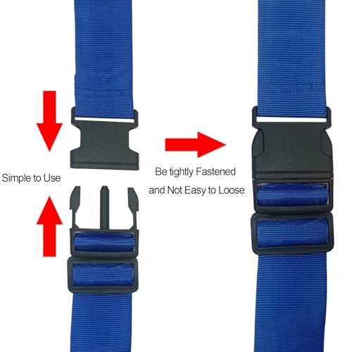 Image of Luggage Strap and Tag Set (4 Pack 2 Tags 2 Climbing Buckles) Keeps Cargo Safe with Adjustable Travel Packing Strap with A Packing Width of 2 Inches and A Length of 86.6 Inches (Blue)