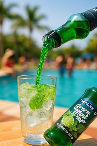 Image of Mala's, Fruit Mocktail Syrup Green Mint Lime and Mint Mojito Syrup | Mixer for Mocktails, Cocktails, Drinks, Juices, Beverages | Non Alcoholic Mix 750ML Bottle (Pack of 3)