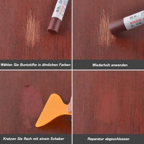 Iaminat Reparaturset, 9 Stück Repariere Crayon mit 1 Schaber, Professionelle Parkett Reparaturset, Holz Reparaturset, Holzreparatur Set Holzkitt für Holzböden Holztüren Schränke