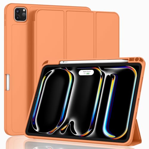 Image of ZryXal New iPad Pro 13 Inch Case (M5) 2025 / (M4) 2024 with Pencil Holder, Smart iPad Case [Support Pencil Pro and Pencil (USB-C)], Support Touch ID and Auto Wake /Sleep (Orange)