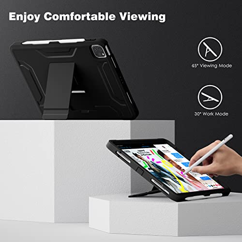 Dtto Case For Ipad Air 5Th / 4Th Generation Case 10.9 Inch 2022/2020 With Pencil Holder, [Screen Protector] Shockproof Full Body Protective Cover, Also Fit Ipad Pro 11 2021/2020/2018 - Black #TOP4