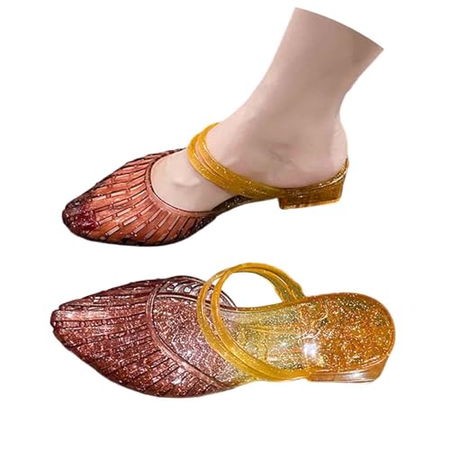Sandalias de verano con y tacón ancho de punta con cristales, calzado playero ideal para diarias. sin cordones