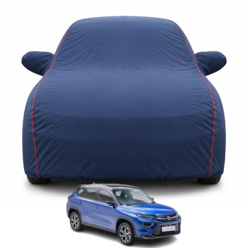 Image of Premium Car Cover for Urban Cruiser Hyryder (2022-2026) Models | Waterproof, UV & Dust Protection | Mirror & Antenna Pocket | Triple Stitched, Soft Inner Lining, Belt & Buckle (Navy Blue)