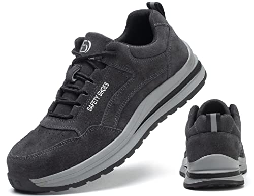 IYVW 687 Chaussures de Securité Homme Femme léger Baskets de Sécurité Respirant Lumière Chaussures de Travail Embout Acier Protection Chaussure Confortable Antidérapante noir gris 44 EU Cover