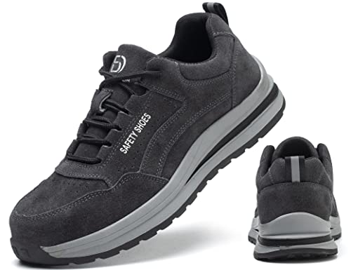 IYVW Safety 687 Sicherheitsschuhe Arbeitsschuhe Herren Damen s3 Stahlkappenschuhe Leicht Schutzschuhe mit Stahlkappen Sportlich Atmu Schwarz Grau 43.5 EU