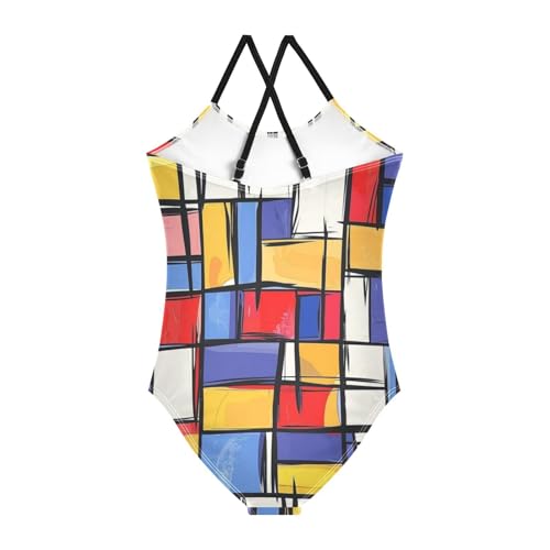 Abstract Art Colorful Blocks Girls Swimsuit One Piece Bathing Suit for Baby Girls' Swimwear 3-10T2