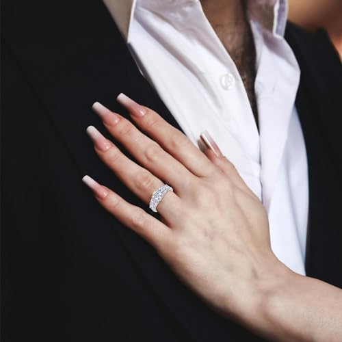 FANCIME Moissanite Engagement Rings for Women Sterling Silver 5-Stone Engagement Ring Moissanite Promise Rings for Her,Wedding Bands Moissanite Rings 1CT Size 6-93