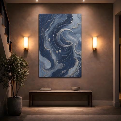 Toile lune bleue et or grand format 24x36 pouces vertical - 2