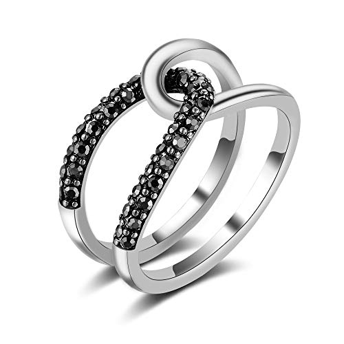 Image of Mytys Vintage Wide Ring Classic Black Marcasite Crystal Rows Statement Silver Chunky Rings
