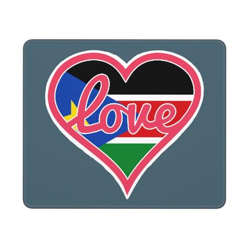 J'aime Le Drapeau du Soudan du Sud, Cœur Rose Et Bordure Blanche. Tapis De Souris Gaming Bords Cousus Tapis De Souris Confort Mouse Pad pour Bureau Voyage Maison 25X30Cm