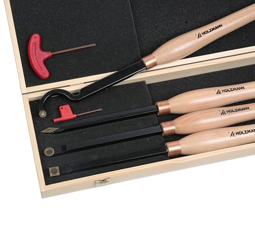 VINWOX 20" Full Size 4 PCS Carbide Wood Lathe Turning Tool Set, Including Swan Neck Hollower, Rougher, Finisher, Detailer, Titanium Coated Carbide Blades 2X Extended Service Life, Beech Wood Handle