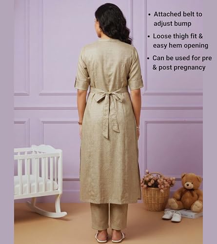 Image of DUMMY SHAPE Feeding Dresses for Women Full Set | Cotton Blend Maternity Kurta Pant Suit with Dual Nursing Zippers, Side Pocket to Pre & Post Pregnancy | Mom to Be Gifts