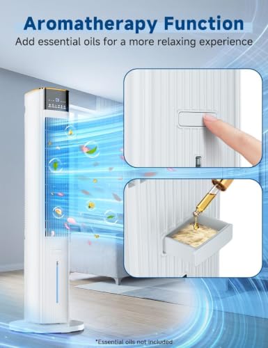 Image of HIFRESH 107CM Tower Fans w /Cooling, Memory & Aroma Function, Remote & Touch Screen, 4 Modes & 3 Speeds,15H Timer, 4.2L Dual Tanks, 6 Ice Pack, 22Ft Air Throw, Low Power Consumption Tower Fan for Room
