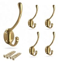 STYLENT Decor Classic Solid Brass Wall Hooks (Set of 5) - Antique, Farmhouse Coat Hooks | Coats, Bags, Towels, Hats | Classic Slender