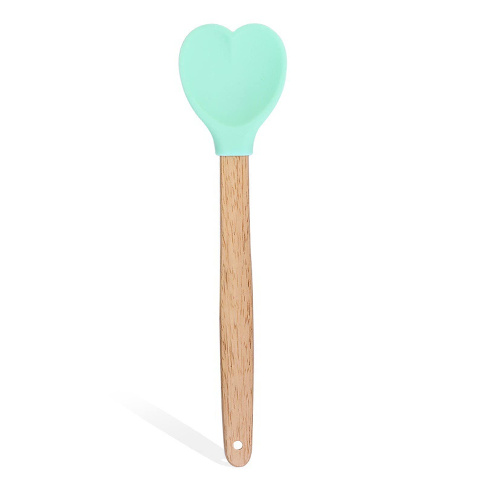Mekalero Silicone Heart Stirring Spoon Wood Handle Cookie Spoons Spatula Insulation Spoon Kitchen Baking Accessories Heart Spatula