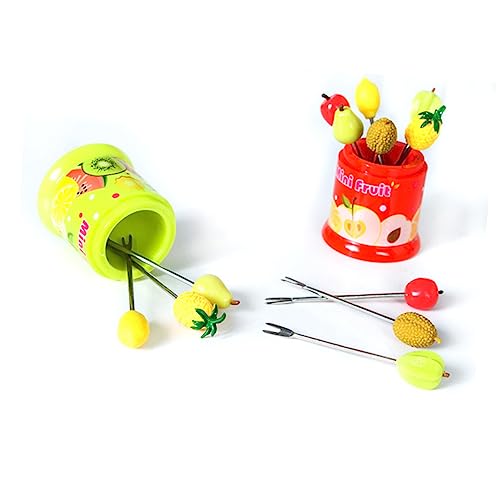 GRIRIW 6 Pack Novelty Fruit Forks Set Stainless Steel Green Forks for Party Desserts Snacks Reusable Easy to Clean Random Style