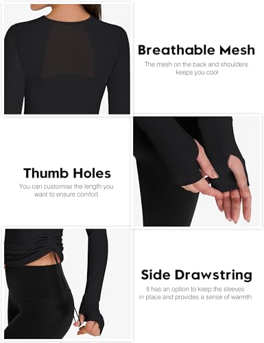 BMJL Women's Long Sleeve Crop Workout Shirts Slim Fit Breathable Mesh Gym Athletic Running Hiking Tops3