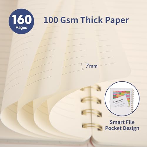 Image of Spiral Notebook-5.75 inch x 8.125 inch College Ruled Journal with Inner Pockets and 160 Pages,PU Leather Cover Business Journal, Twin-Wire Binding Notebook Perfect for Office & Home School Supplies Navy Blue