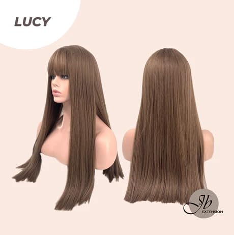 Miniatura 6 de LUCY - Peluca larga y lacia de color marrón claro con flequillo completo, para usar y llevar, pelucas de cabello largo sin pegamento para mujer,