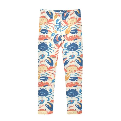 Crab Navy Blue Kids Girl's Leggings Casual High Waisted Leg Yoga Pants Exercise