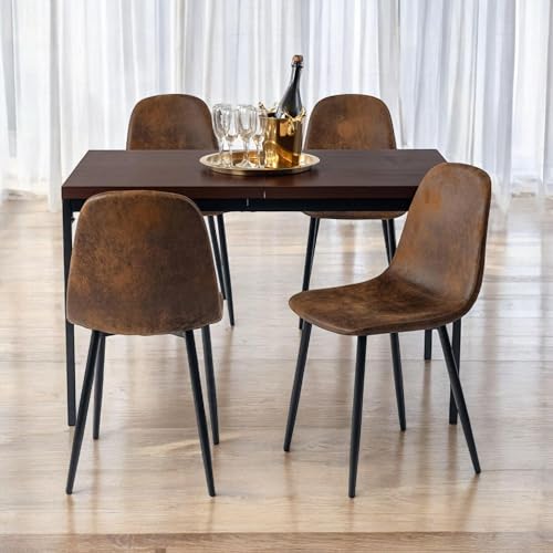 FurnitureR Lot de 5 PCS Salle à Manger Rétro, Table Rectangulaire 120 x 70 cm + 4 Chaises en Suede Marron avec Pieds en Métal, Design Rustique Charmant pour...