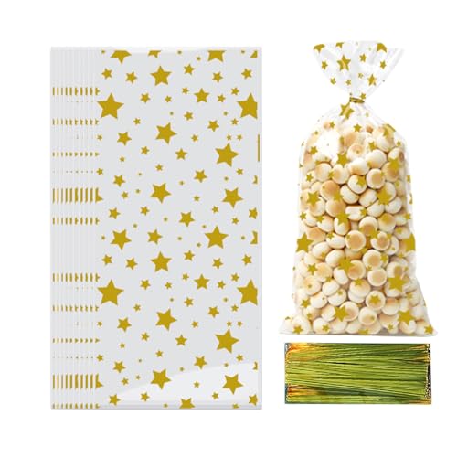 Star Theme Candy Wrappers – Cookie Bags, Party Snack Packaging, 50 piezas Set con 60 puntas para galletas Treats Snake Christmas Halloween Candy Party Food Storage Bakery Baking Homemade Packaging