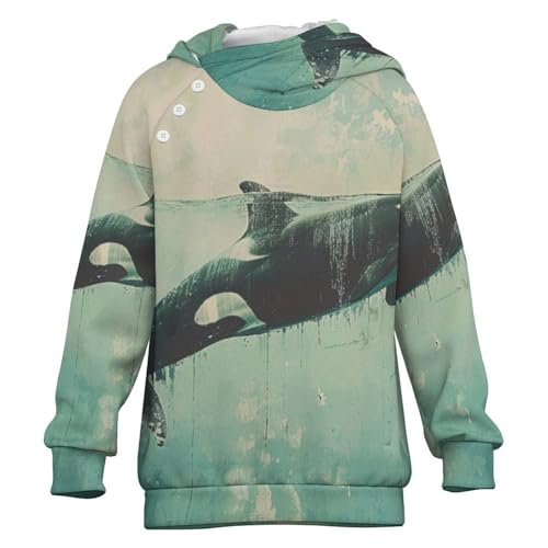 Killer Whale SwimmingChildren's Raglan Sleeve Hoodie, Suitable for Home And Outdoor Use12-13Y