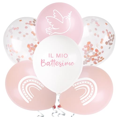 24pz Palloncini Battesimo Bambina Nascita Boho Rosa Decorazione Bomboniere Il Mio Battesimo per Festa Bimba