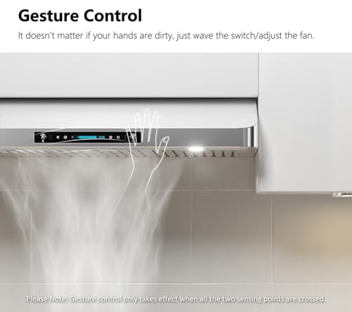 IKTCH 30 Inch Under Cabinet Range Hood with 900-CFM, 4 Speed Gesture Sensing&Touch Control Panel, Stainless Steel Kitchen Vent with 2 Pcs Baffle Filters(IKC01-30)