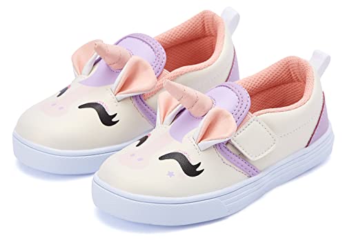 Morendl Girls Shoes Slip On Canvas Sneakers For Toddler Girls Outdoor Walking Loafers For Little Girls White Pink Purple Unicorn Size 10 Toddler #TOP6