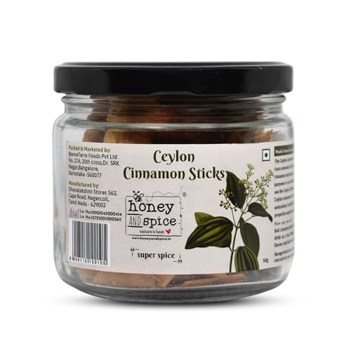 Honey and Spice Ceylon Dalchini Cinnamon Sticks Organic Srilankan - 50 Gms (True Srilankan Barks/Rolls) Flavourful for Cooking, Seasoning, Baking, 100% Natural | H1 Grade