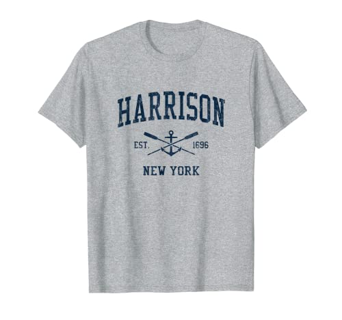 Harrison NY Ancre de bateau et rames croisées Bleu marine T-Shirt