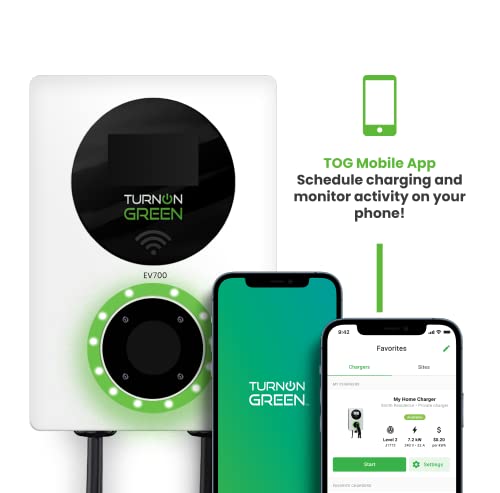 Turnongreen Ev700 Level 2 Energy Star Certified, Rebate Eligible Electric Vehicle/Plug In-Hybrid Charger (Ev),32 Amp, 240V, Bluetooth Enabled, All-Weather, App Or Touchscreen Controlled #TOP4